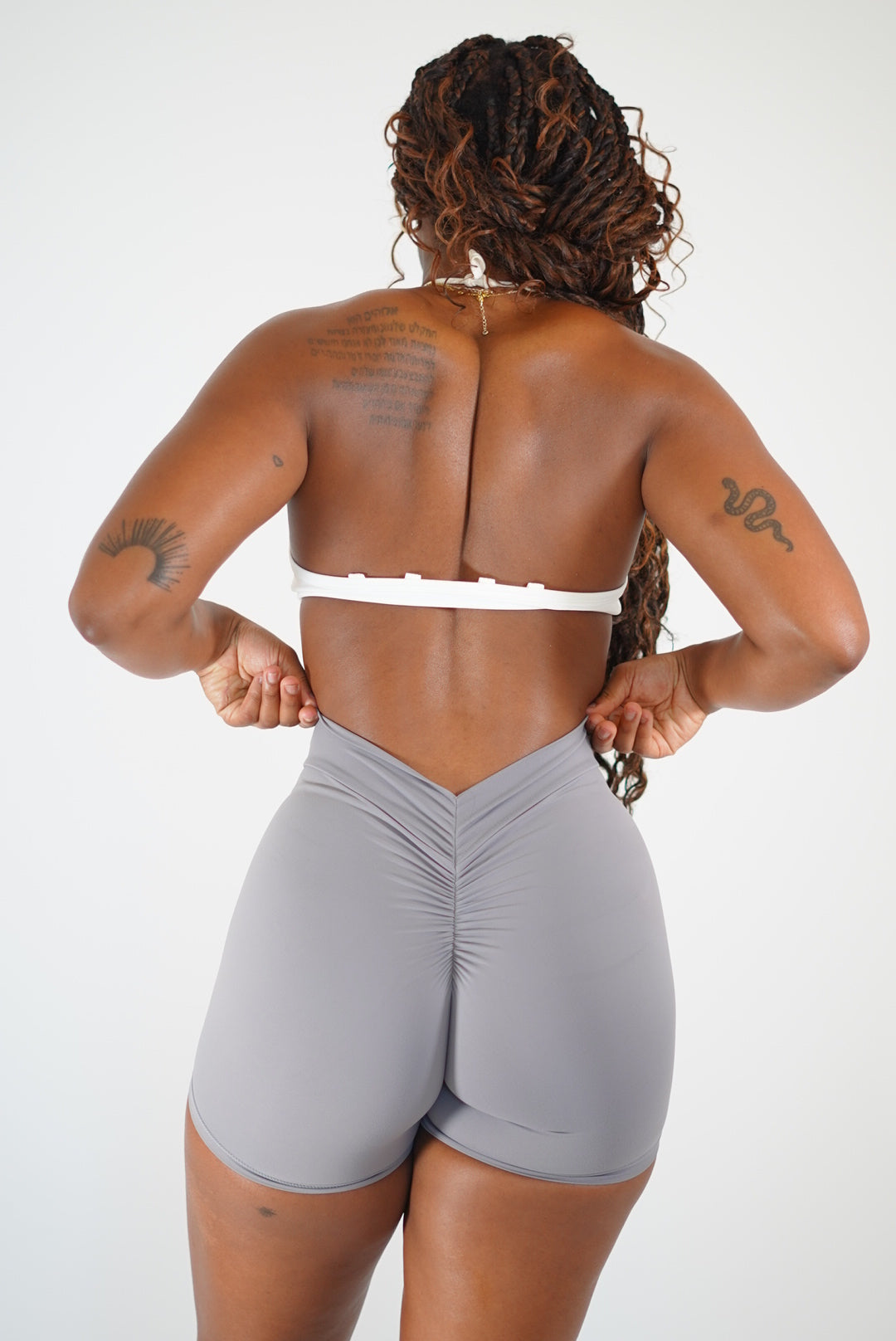 Grey V Back Scrunch Butt Shorts
